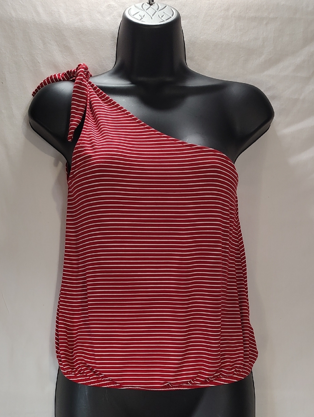 American Eagle Outfitters Red and White Striped One-Shoulder Tank